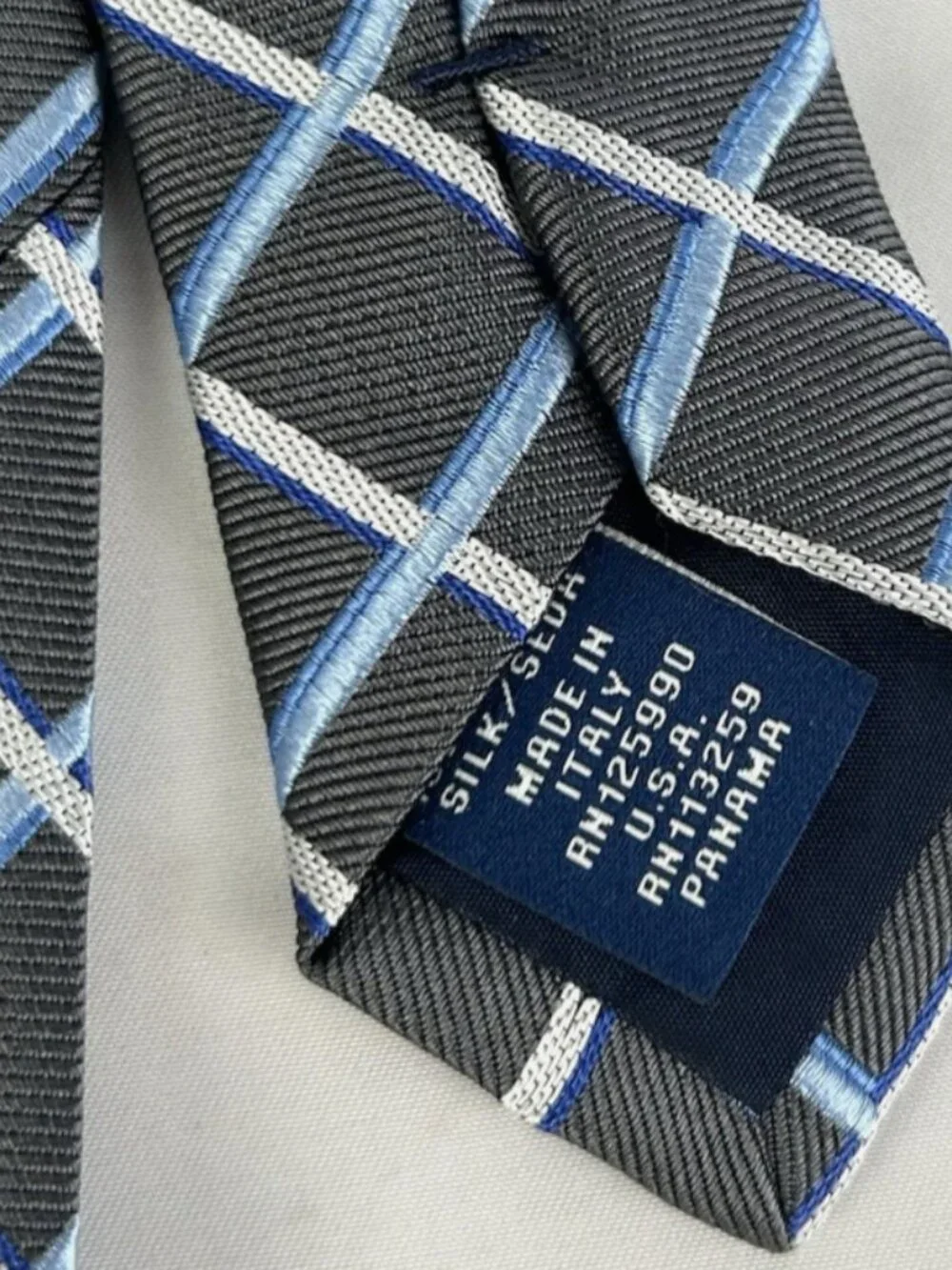 Faconnable Gray Blue Plaid Textured Silk Neck Tie Made In Italy